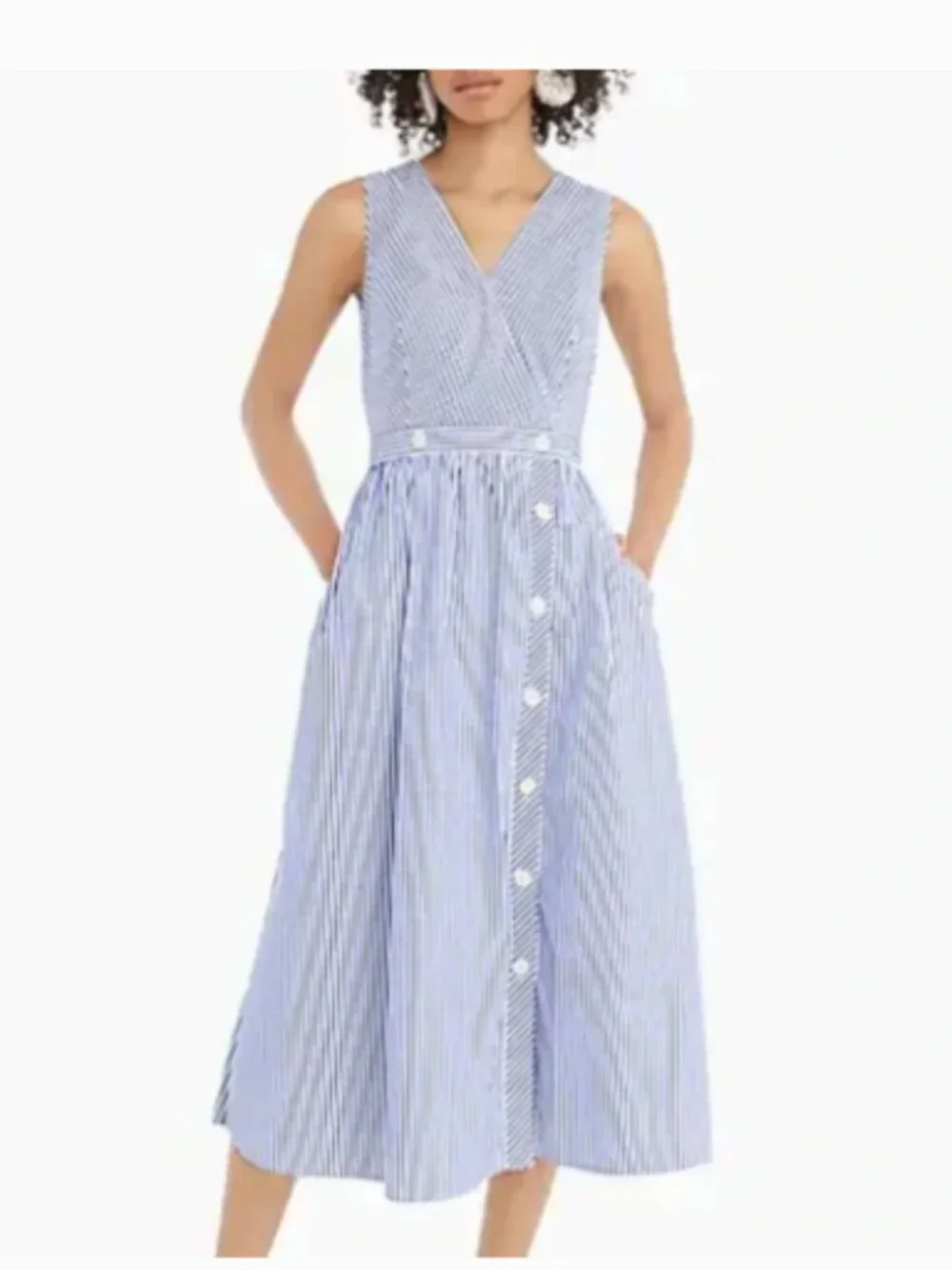 J. Crew Sleeveless Striped Poplin Midi Dress Size 4